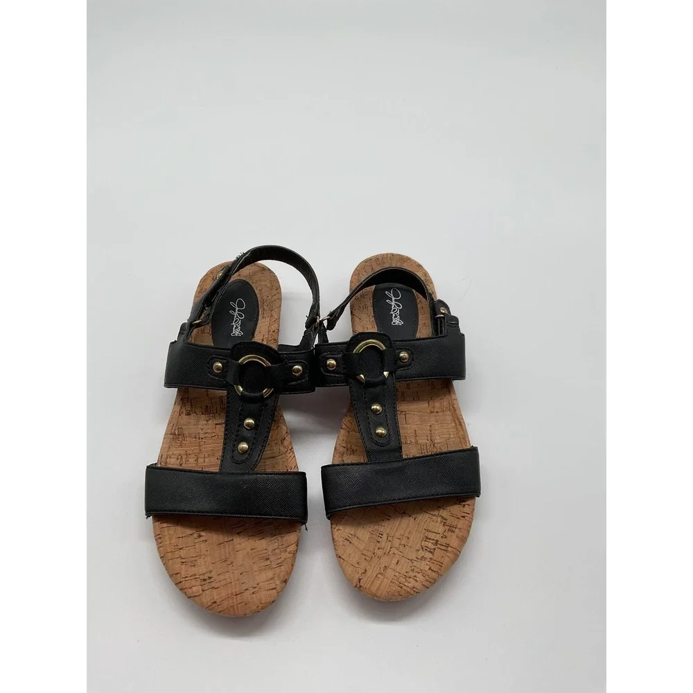 Jacqueline Smith Sandals‎ Cork Wedge Heel Ankle Strap Gold Women's size 9